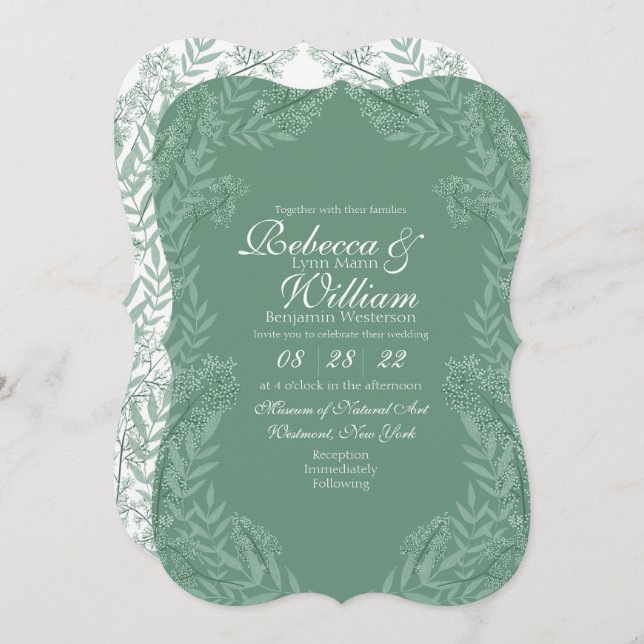 Convite Sage Green Wedding Vintage Botanical (Frente/Verso)