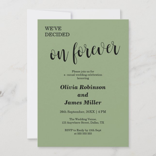 Convite Sage Green We've Decided On Forever Casual Wedding (Frente)