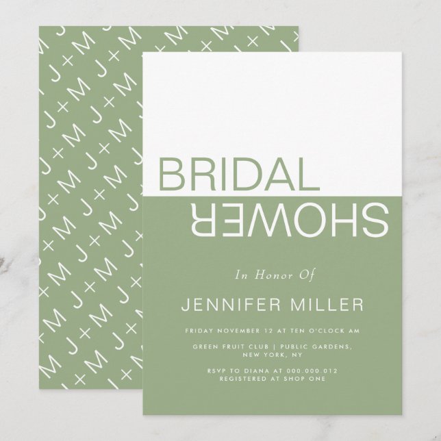 Convite Sage green whimsical colorblock bridal shower (Frente/Verso)
