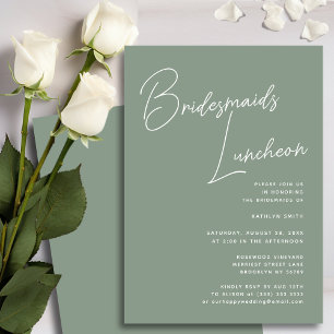 Convite Sage Green Whimsical Script Bridesmaids Luncheon