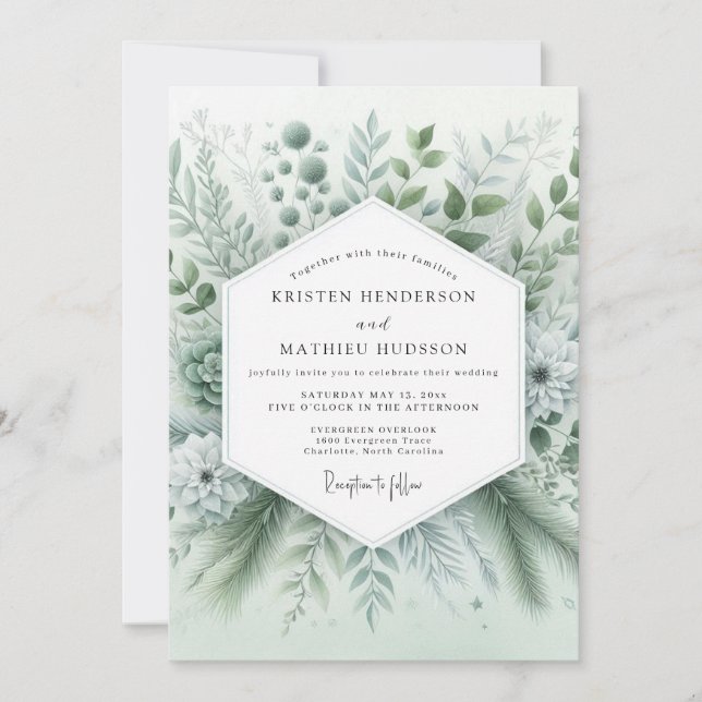 Convite Sage Green Whispery Botanical Wedding (Frente)