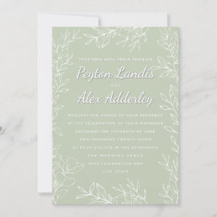 Convite Sage Green White Botanical Line Art Deixa Casament