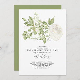 Convite Sage Green White Floral Boho Weding