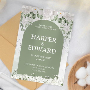Convite Sage Green White Floral Invitation