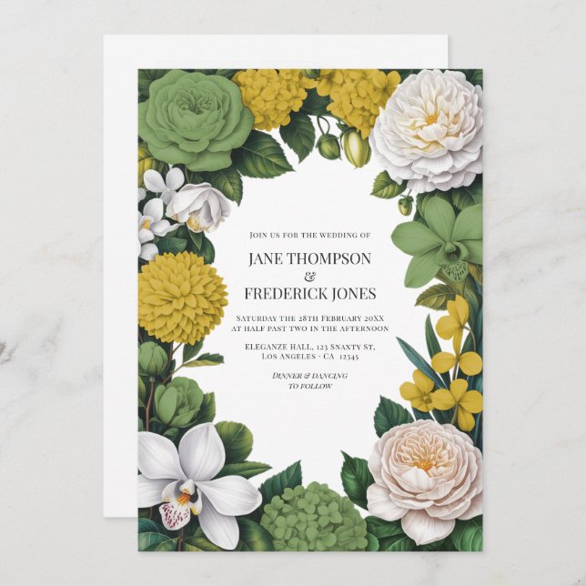 Convite Sage Green, White & Gold Floral Wedding (Frente/Verso)