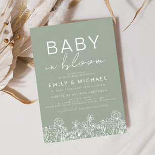 Convite Sage Green Wildflower Baby in Bloom Chá