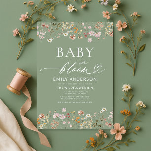 Convite Sage Green Wildflower Baby in Bloom Chá de fraldas