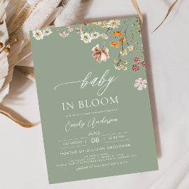Convite Sage Green Wildflower Baby in Bloom Chá de fraldas