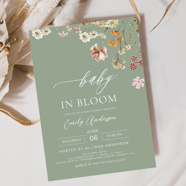 Convite Sage Green Wildflower Baby in Bloom Chá de fraldas (Criador carregado)