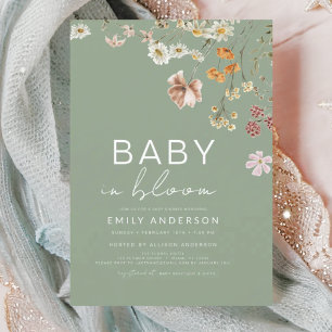Convite Sage Green Wildflower Baby in Bloom Chá de fraldas