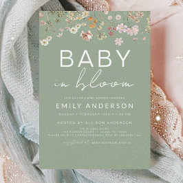 Convite Sage Green Wildflower Baby in Bloom Chá de fraldas