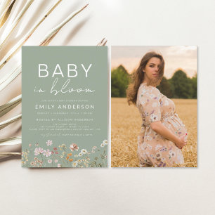 Convite Sage Green Wildflower Baby in Bloom Chá de fraldas