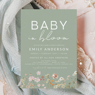 Convite Sage Green Wildflower Baby in Bloom Chá de fraldas