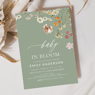 Convite Sage Green Wildflower Baby in Bloom Chá de fraldas