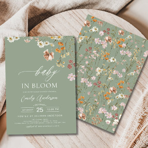 Convite Sage Green Wildflower Baby in Bloom Chá de fraldas