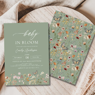 Convite Sage Green Wildflower Baby in Bloom Chá de fraldas