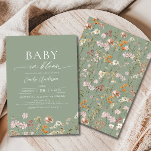 Convite Sage Green Wildflower Baby in Bloom Chá de fraldas
