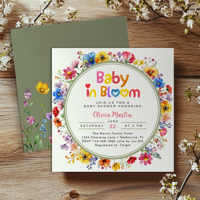 Convite Sage Green Wildflower Baby in Bloom Chá de fraldas (Baby in bloom Invite)