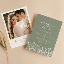 Convite Sage Green Wildflower Boho Casando Foto Moderna