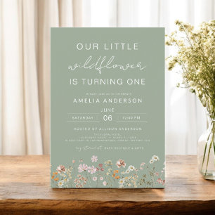 Convite Sage Green Wildflower Boho Chic Primeiro Aniversár