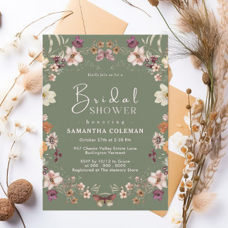 Convite Sage Green Wildflower Boho Pastel Bridal Shower