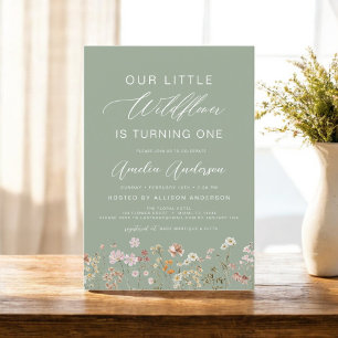 Convite Sage Green Wildflower Boho Primeiro primeiro anive
