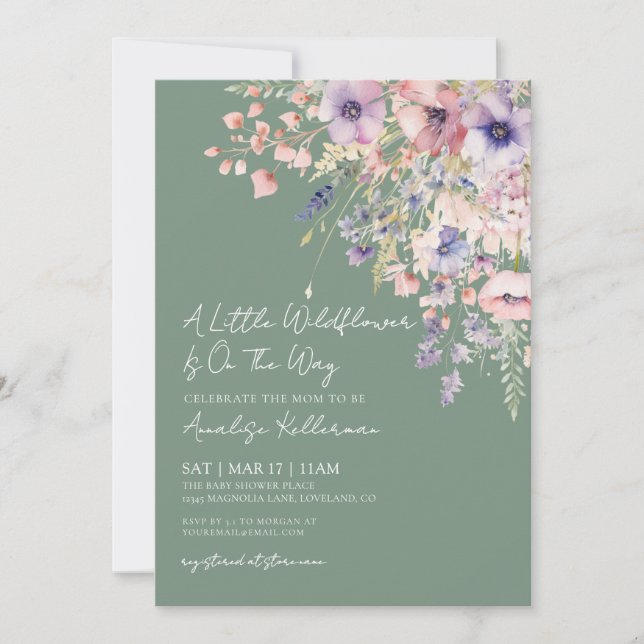 Convite Sage Green Wildflower Floral Baby Shower (Frente)