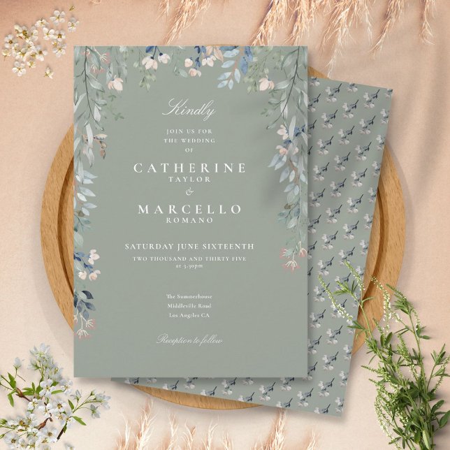 Convite Sage Green Wildflower Floral Greenery Casamento (Criador carregado)