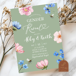 Convite Sage Green Wildflower Gender Reveal Invitation