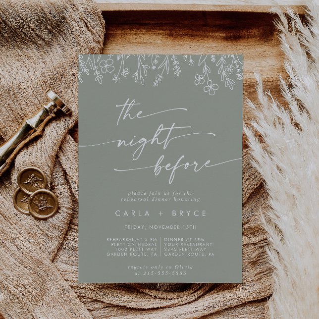 Convite Sage Green Wildflower Rehearsal Dinner Invites (Criador carregado)