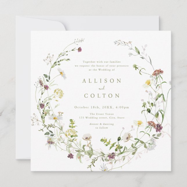 Convite Sage Green Wildflower Rustic Boho Weding (Frente)