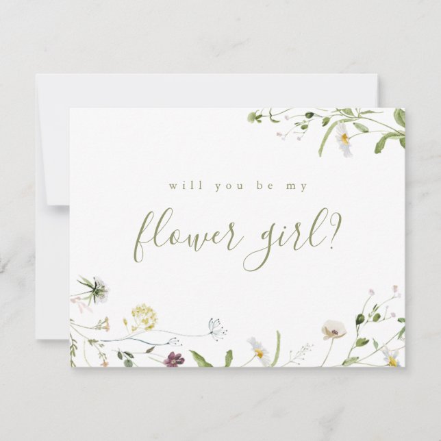 Convite Sage Green Wildflower, você será minha florista? (Frente)