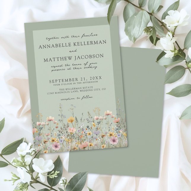 Convite Sage Green Wildflower Watercolor Floral Wedding (Sage Green Wildflower Watercolor Floral Wedding Invitation)