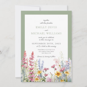 Convite Sage Green Wildflower Wedding