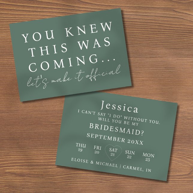 Convite Sage Green Will You Be My Bridesmaid Proposal Card (Pop the question to your bridal party with this Will You Be My Bridesmaid Proposal Card! )