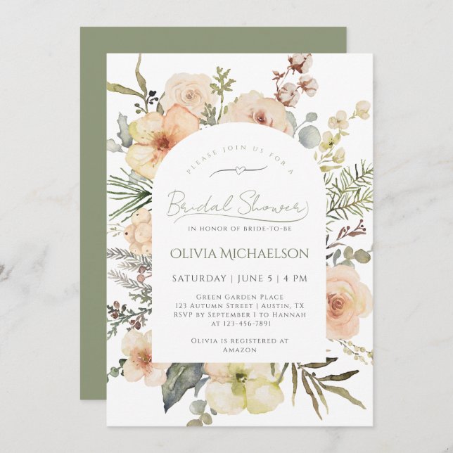Convite Sage Green Winter Cotton Floral Bridal Shower (Frente/Verso)