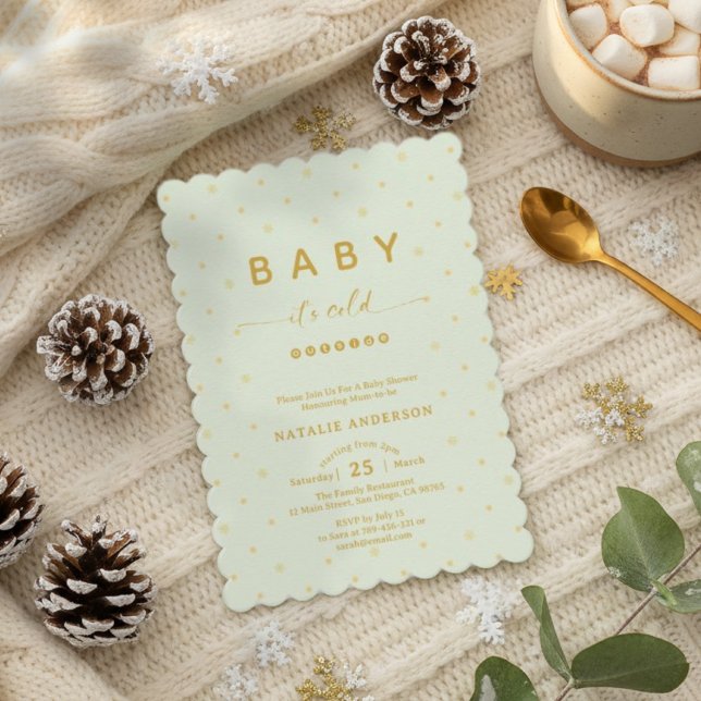 Convite Sage Green Winter é frio fora do Chá de fraldas (Sage Green Winter It's Cold Outside Baby Shower Invitation)