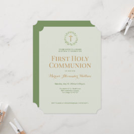 Convite Sage Green Wreath Cross Boy First sagrada comunhão