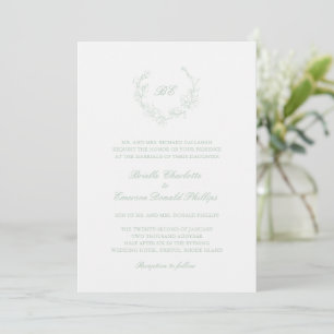 Convite Sage Green Wreath Monograma Casamento Elegante
