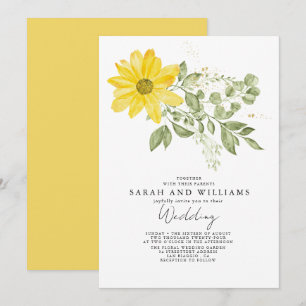 Convite Sage Green Yellow Sunflower Boho Casamento