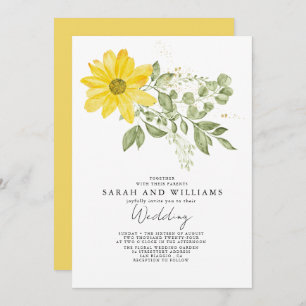 Convite Sage Green Yellow Sunflower Boho Casamento