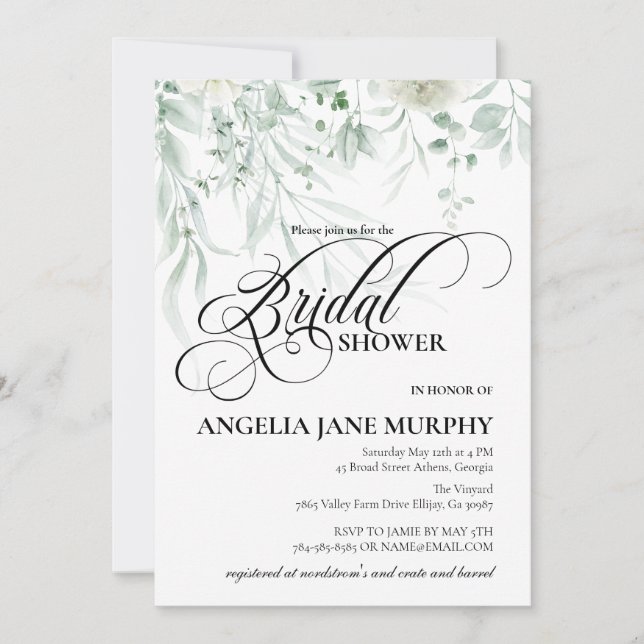 Convite Sage Greenery Bridal Shower Invitation (Frente)