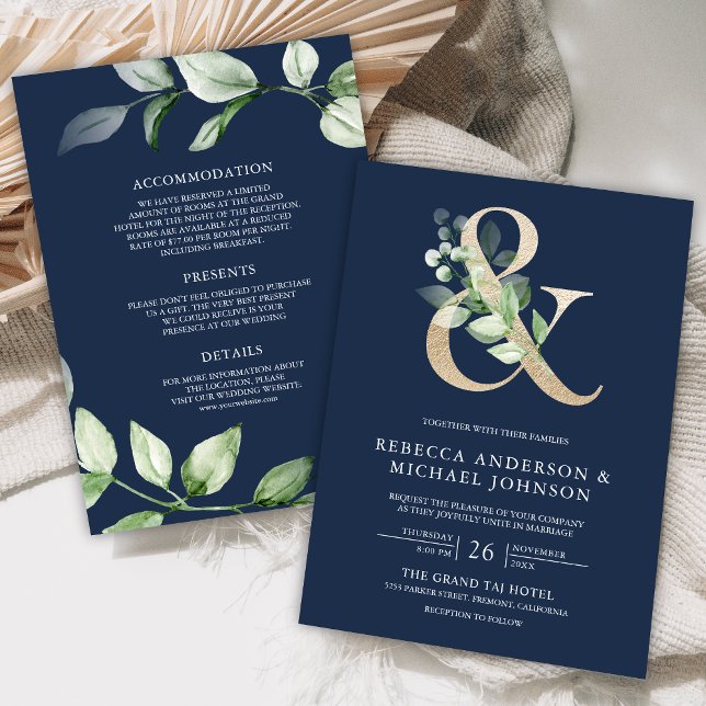 Convite Sage Greenery Dourado E comercial Naval Casamento (Criador carregado)