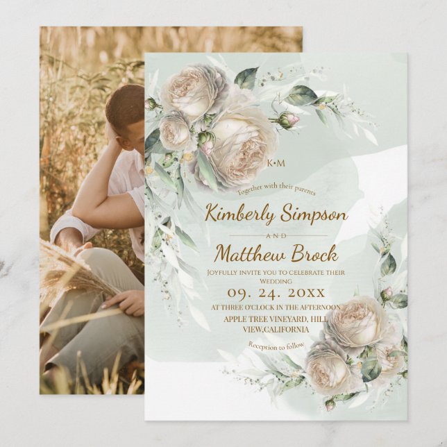Convite Sage Greenery Rose Wedding (Frente/Verso)