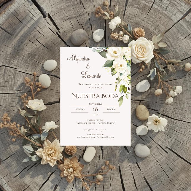 Convite Sage Greenery Spanish Wedding Invitation (Criador carregado)