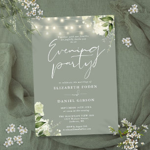 Convite Sage Greenery String Luzes Noite de Casamento