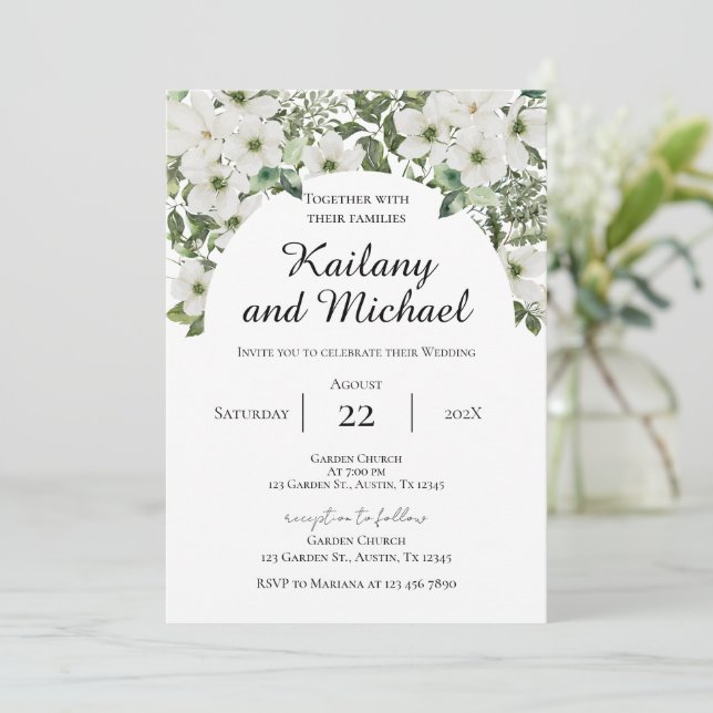 Convite Sage Greenery Wedding Invitation (Em pé/Frente)