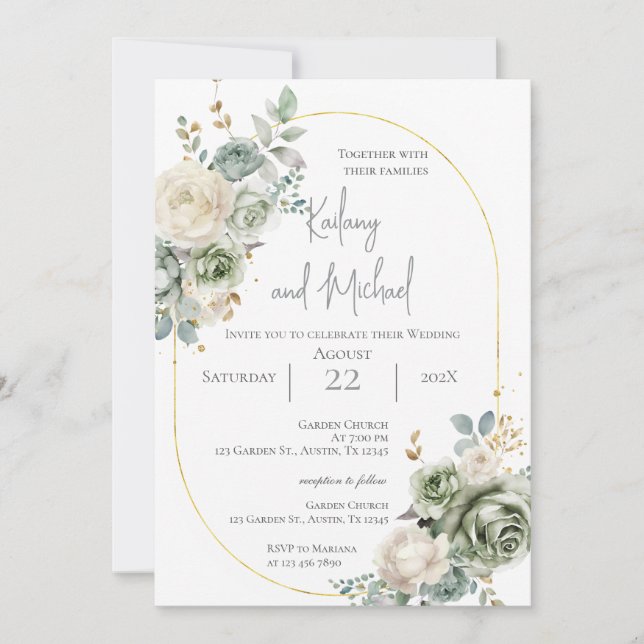 Convite Sage Greenery Wedding Invitation (Frente)