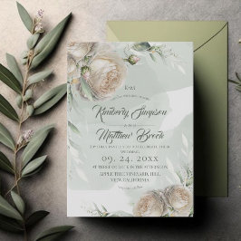 Convite Sage Greenery White Rose Wedding