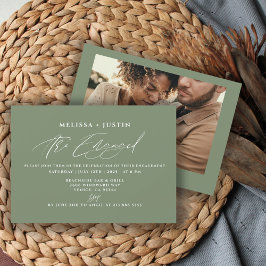 Convite Sage Hand Lettered Photo Wedding Engagement